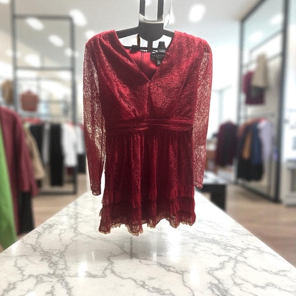 Laundry By Shelli Segal Burgundy Lace Long Sleeve Dress - Picture 1 of 2